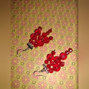 Red Beaded Dangle Earrings